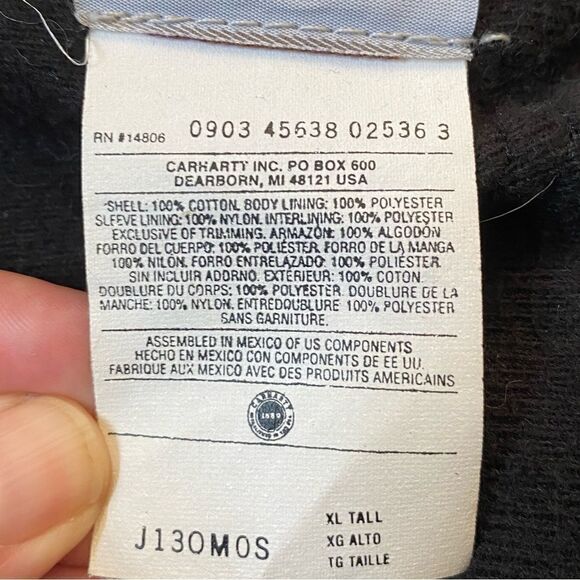 Carhartt Coat J130 MOS Moss Green Hooded Jacket Quilted Rare XL Tall - Picture 8 of 8